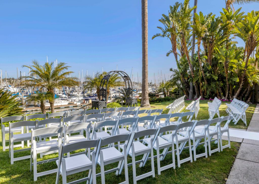 an outdoor ceremony space in the Grand Marina Garden