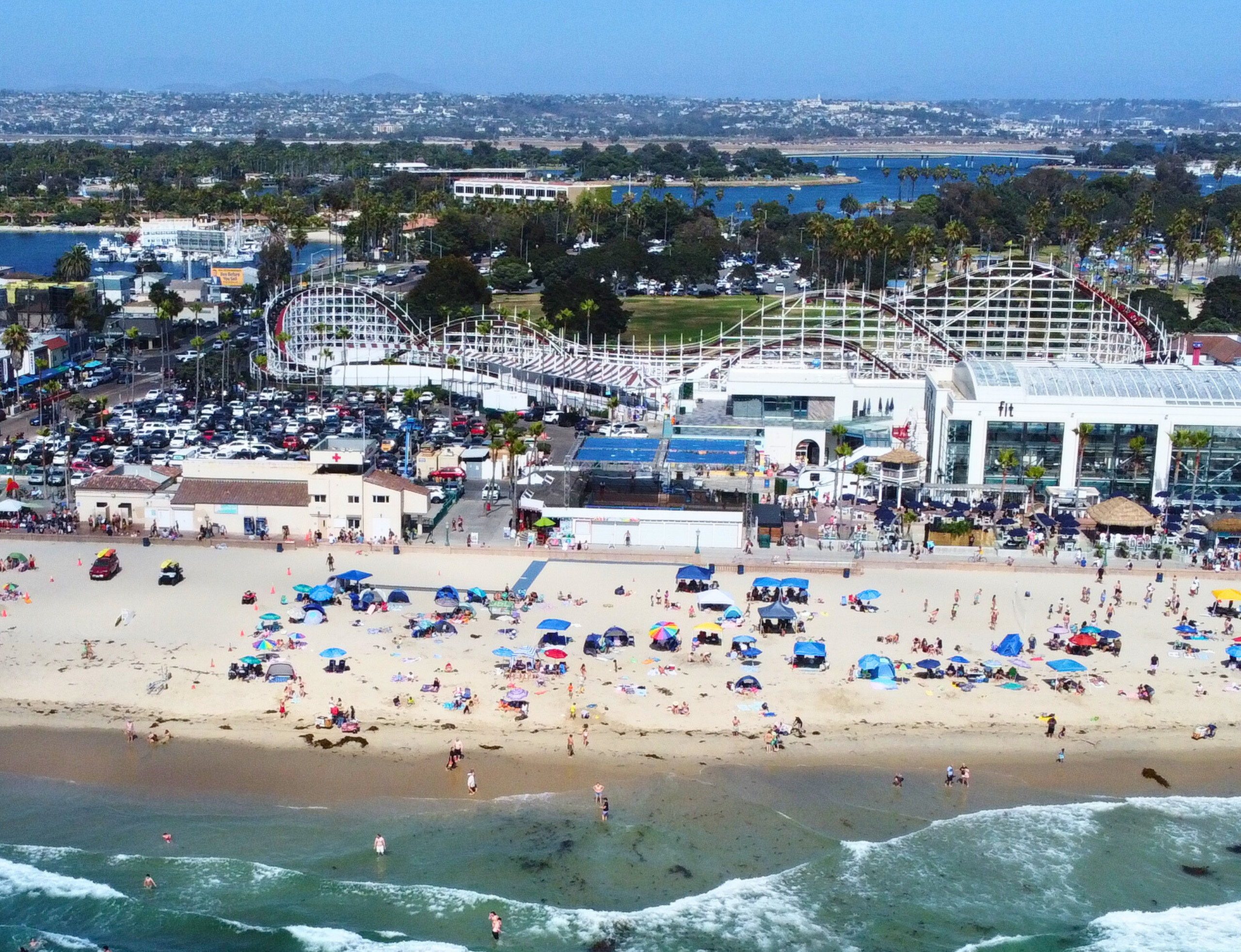 Belmont Park with beach and roller coaster