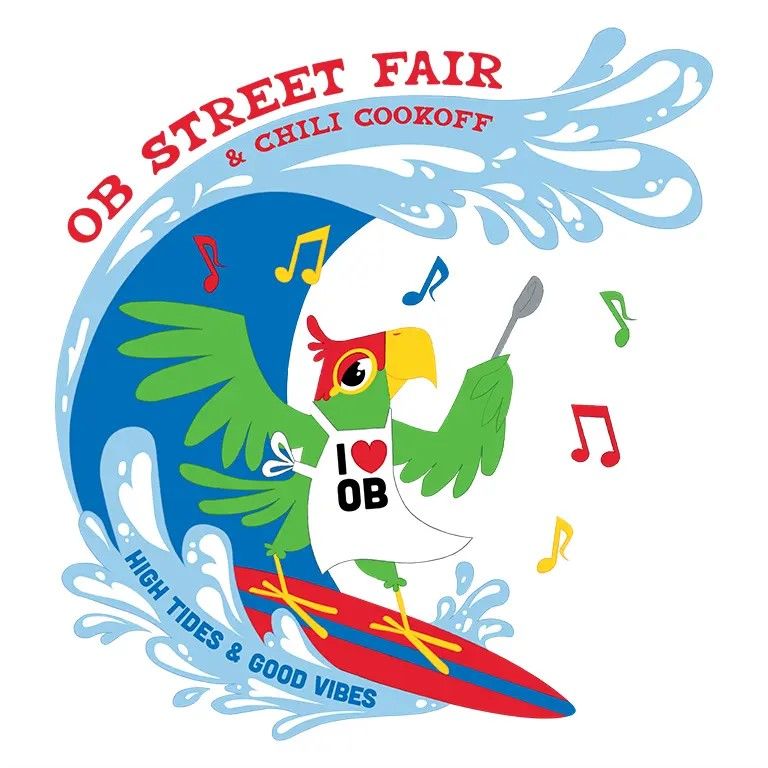graphic of a parrot on a surfboard