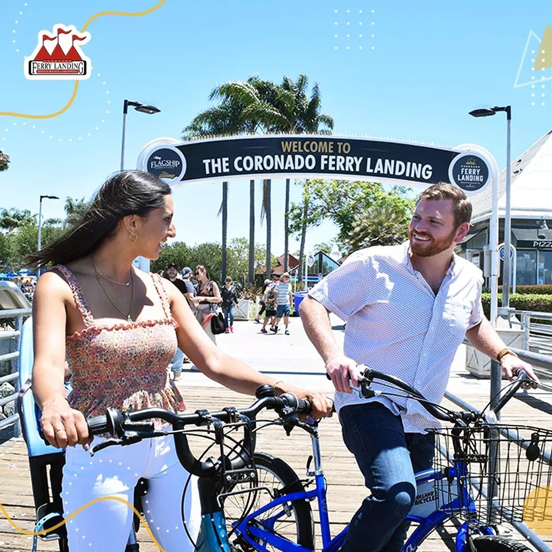 a couple riding bikes on the landing
