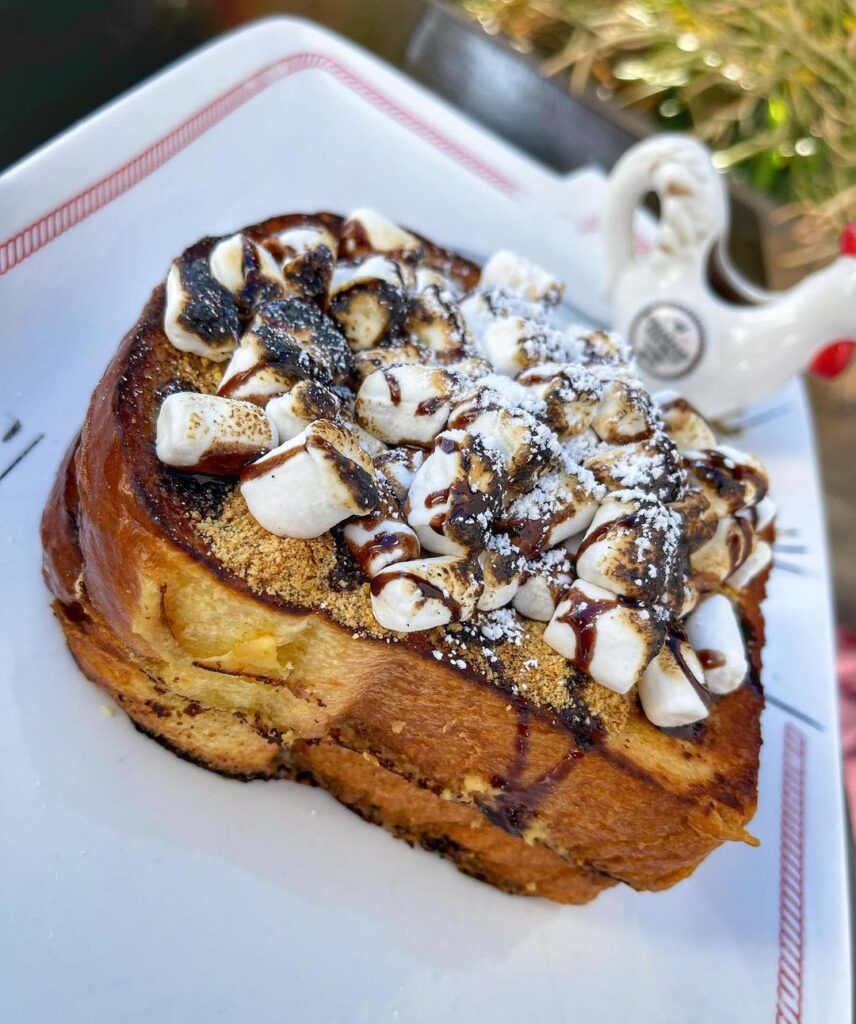 french toast topped with toasted marshmallows