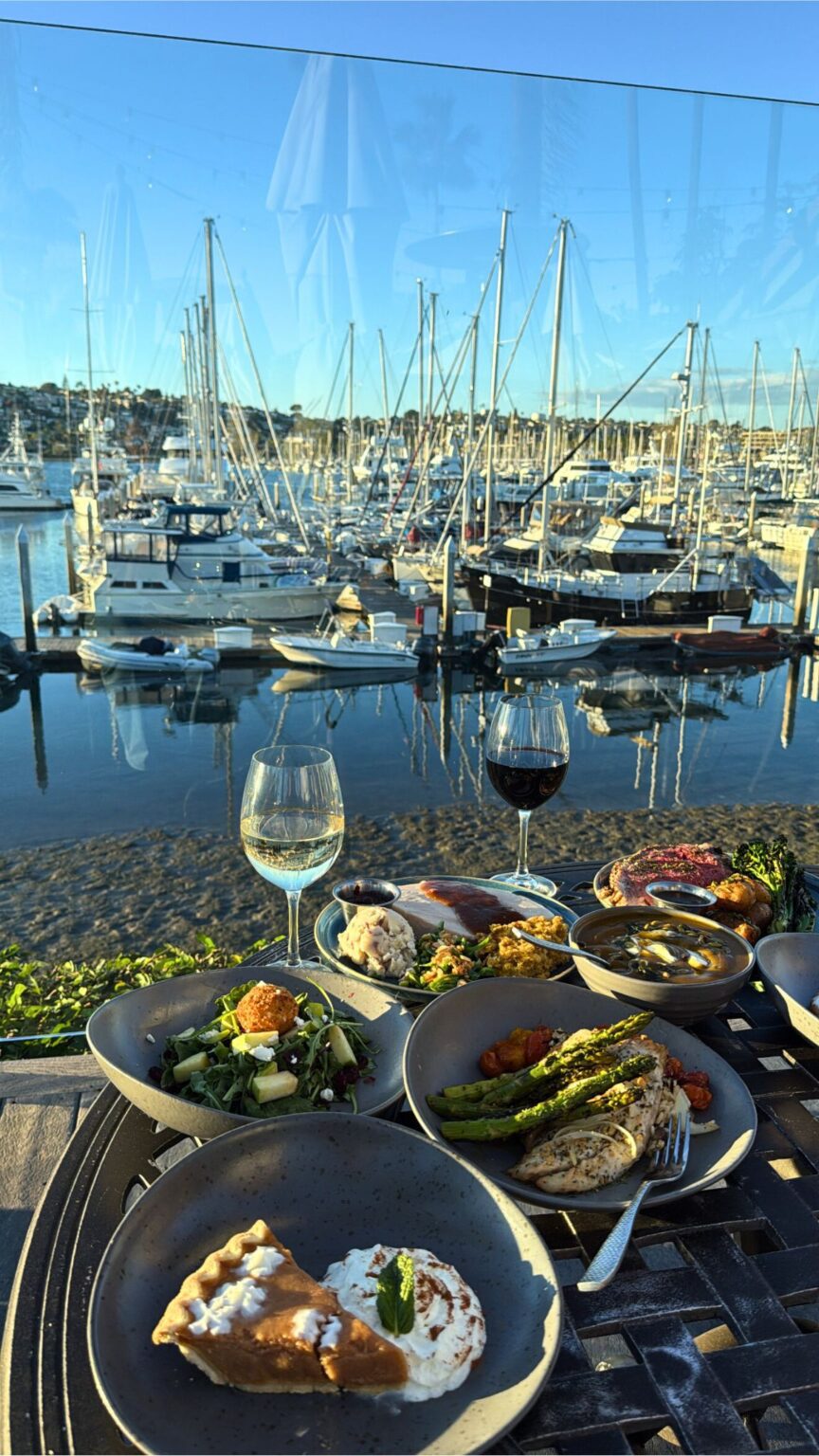 thanksgiving dinner set up in front of marina