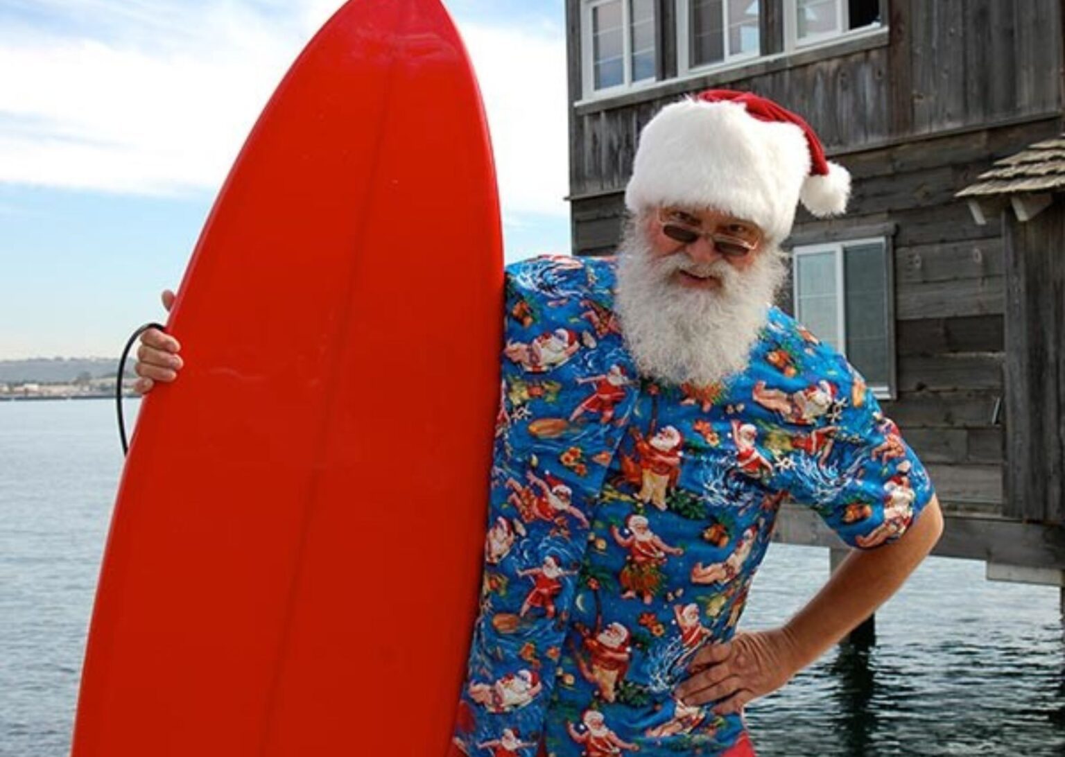 santa with surfboard