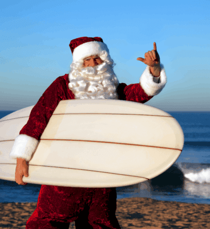 santa with surfboard
