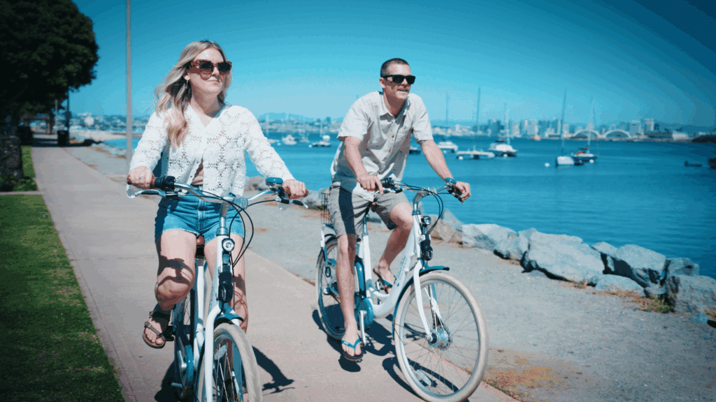 Guests bike riding on shelter island