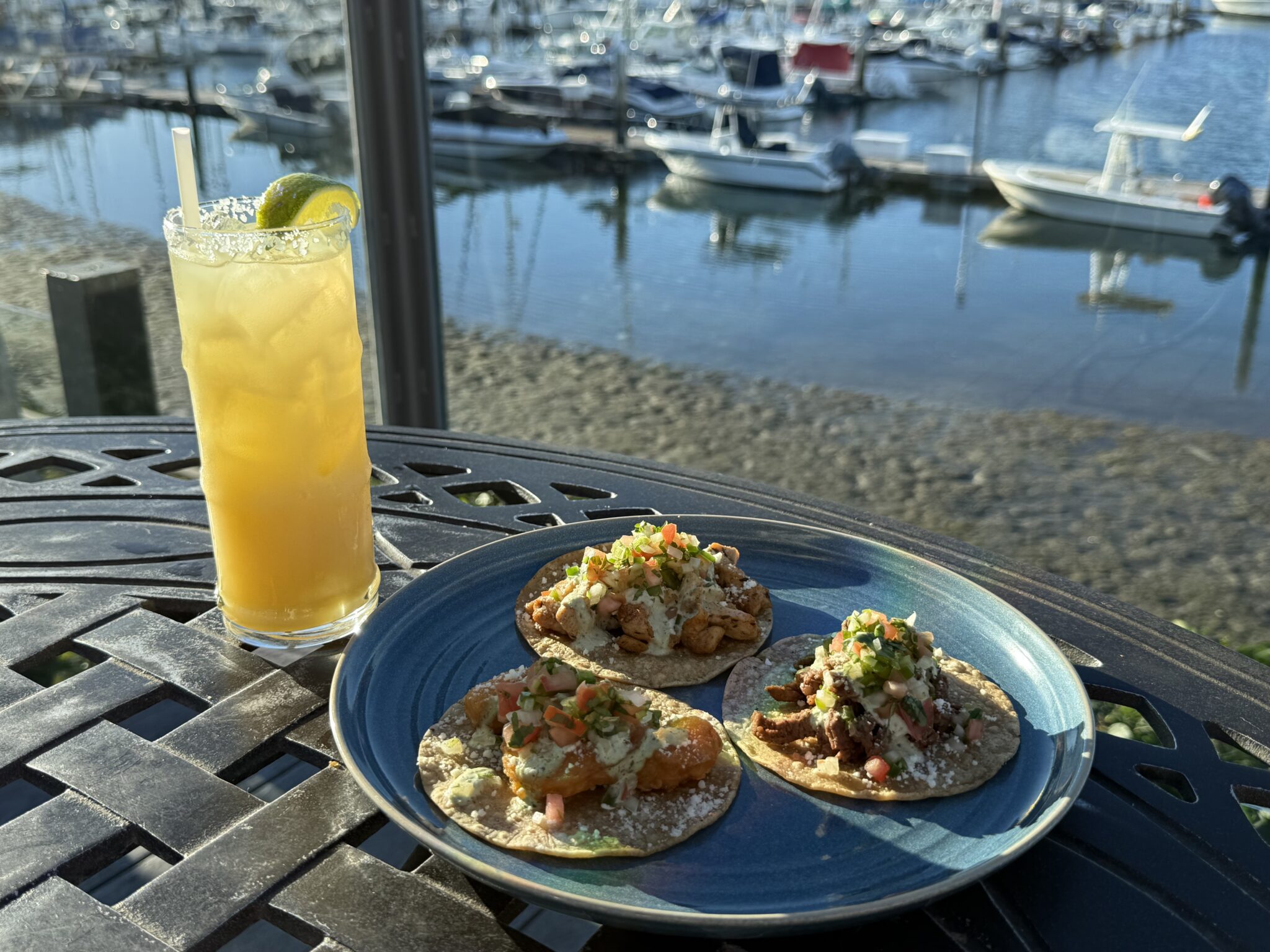 three tacos and a margarita