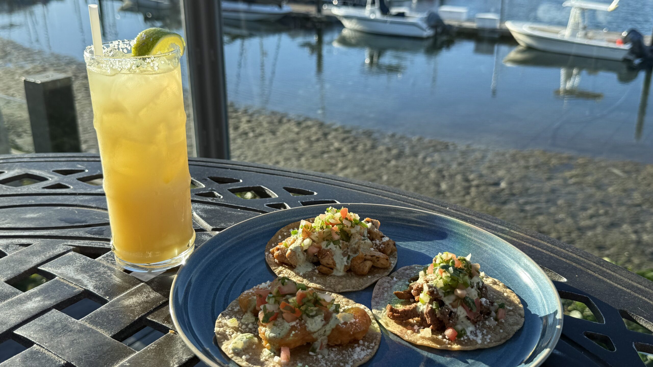 three tacos and a margarita