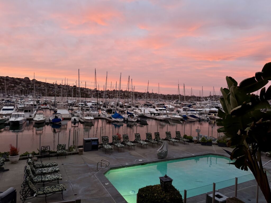 sunset over shelter island marina