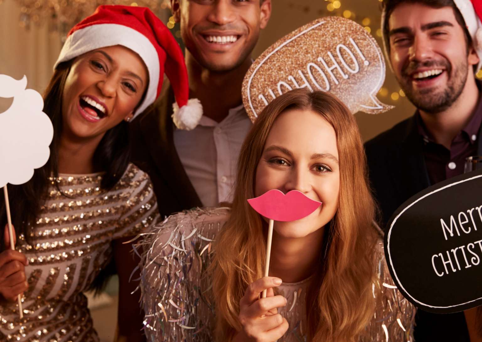 holiday party with people and props