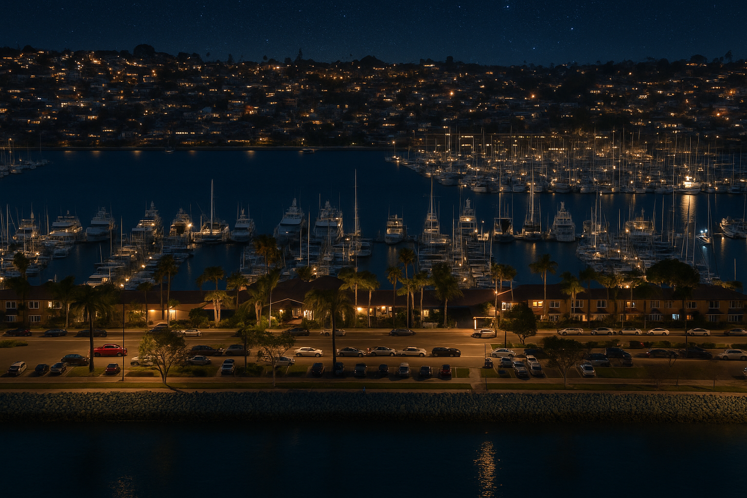 Island Palms Aerial at Night