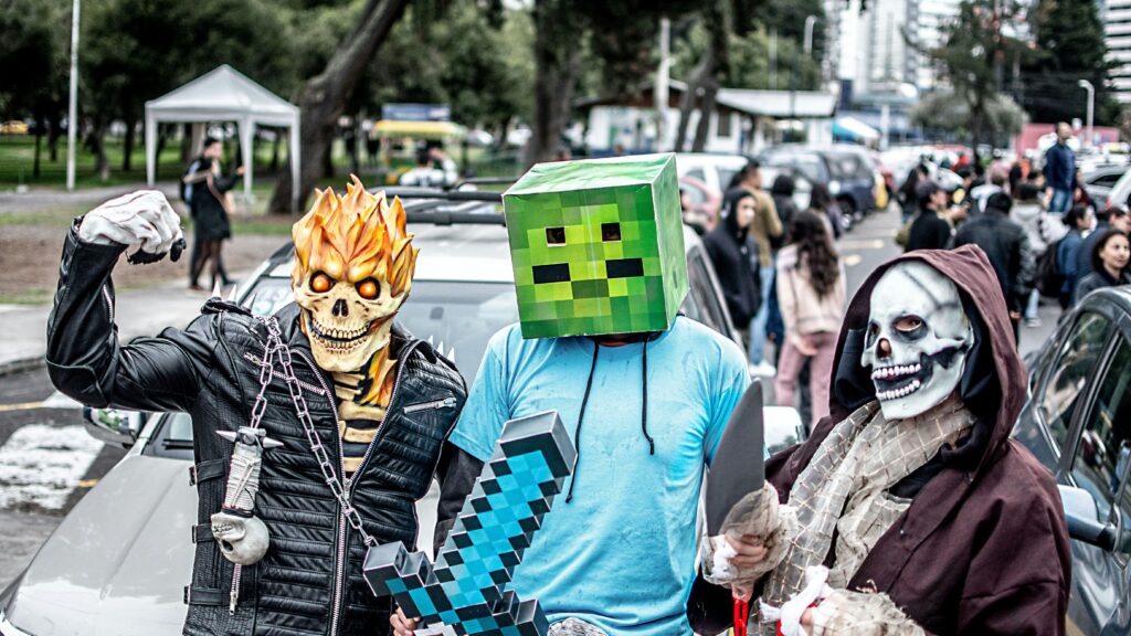 Three kids in costumes